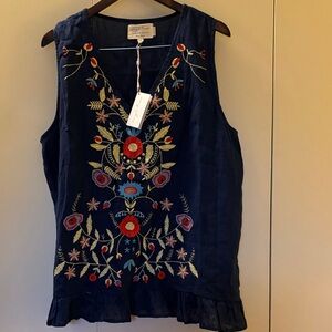 NWT Evy’s Tree The Loni Blue Embroidered Floral Blouse 1 X
